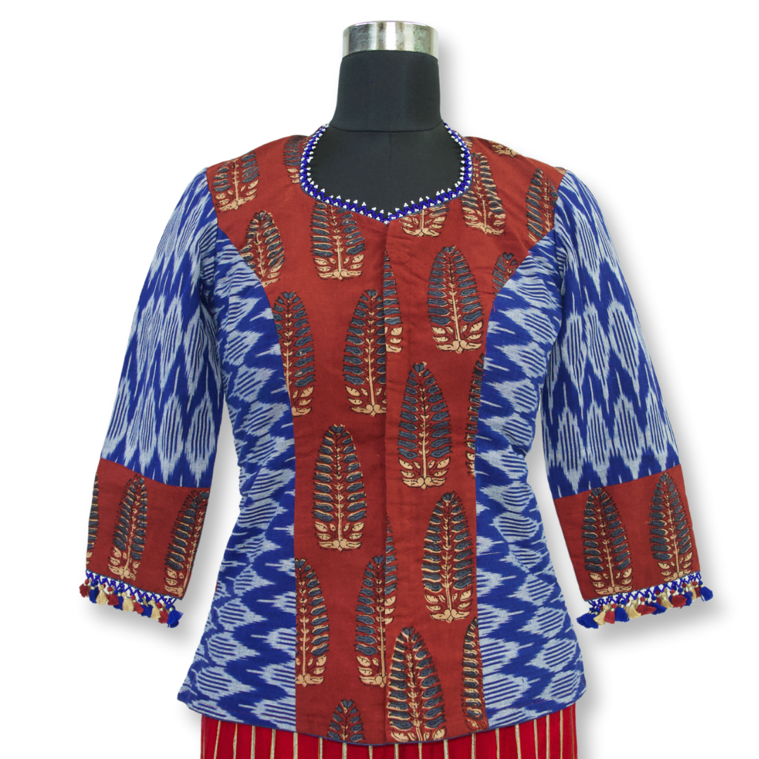 Jagruti - Ajarakh Cotton and Ikkat Long Blouse
