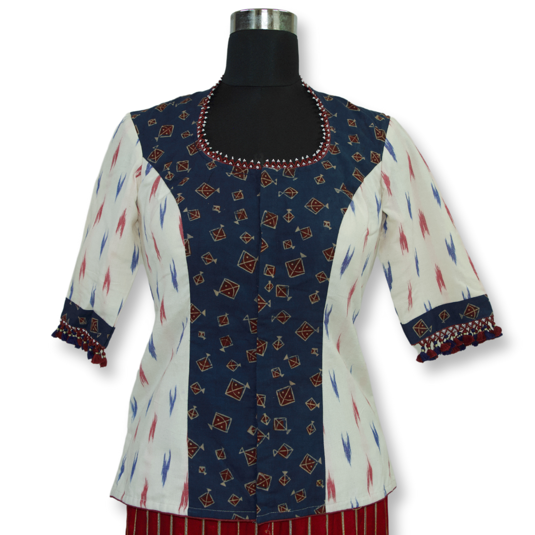 Kavya - Ikkat and Ajarakh Long Blouse