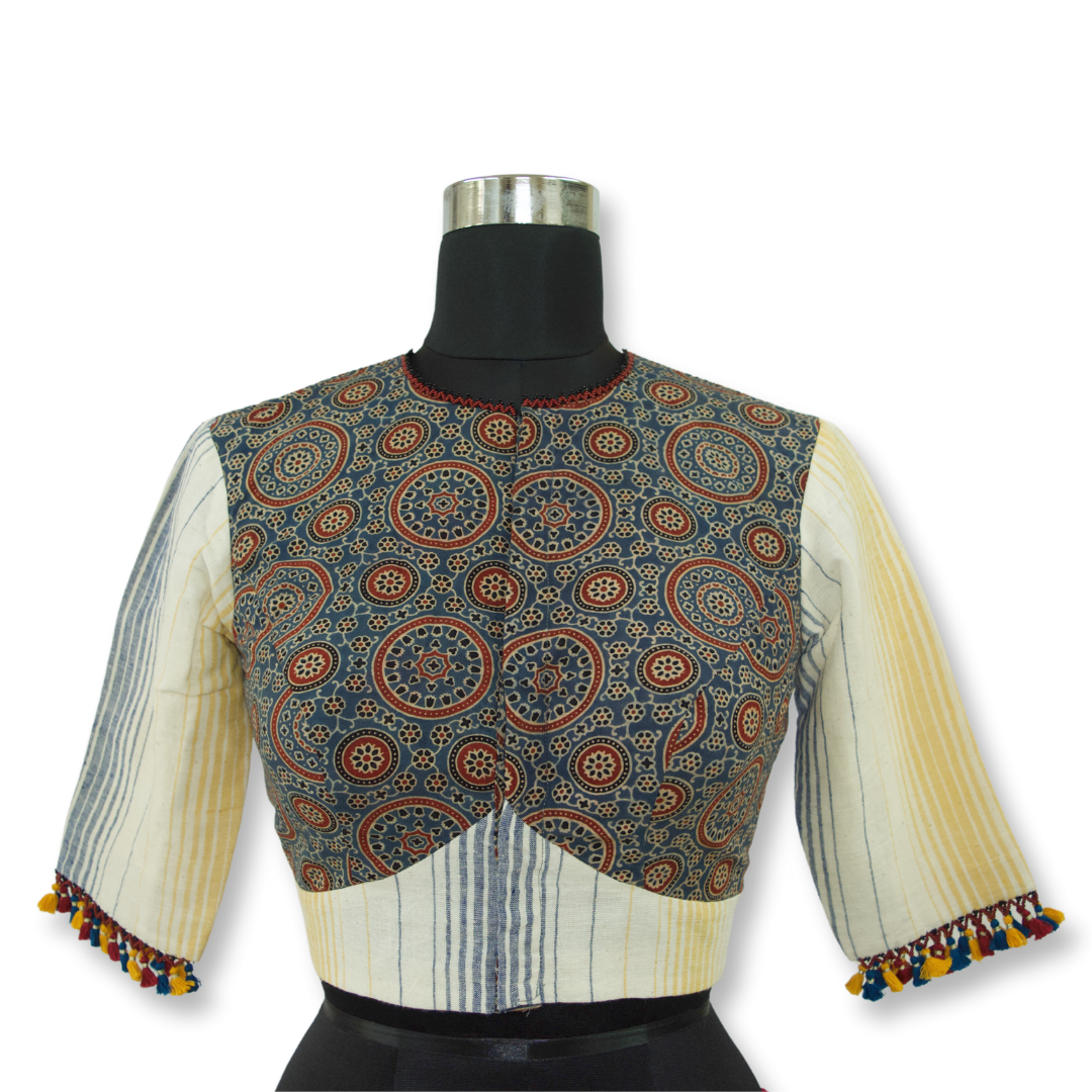 Veenu - Kala Cotton and Ajarakh Short Blouse