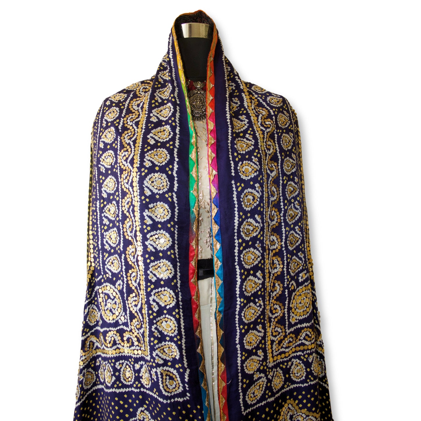 Minakshi - Bandhej metal sequence work dupatta
