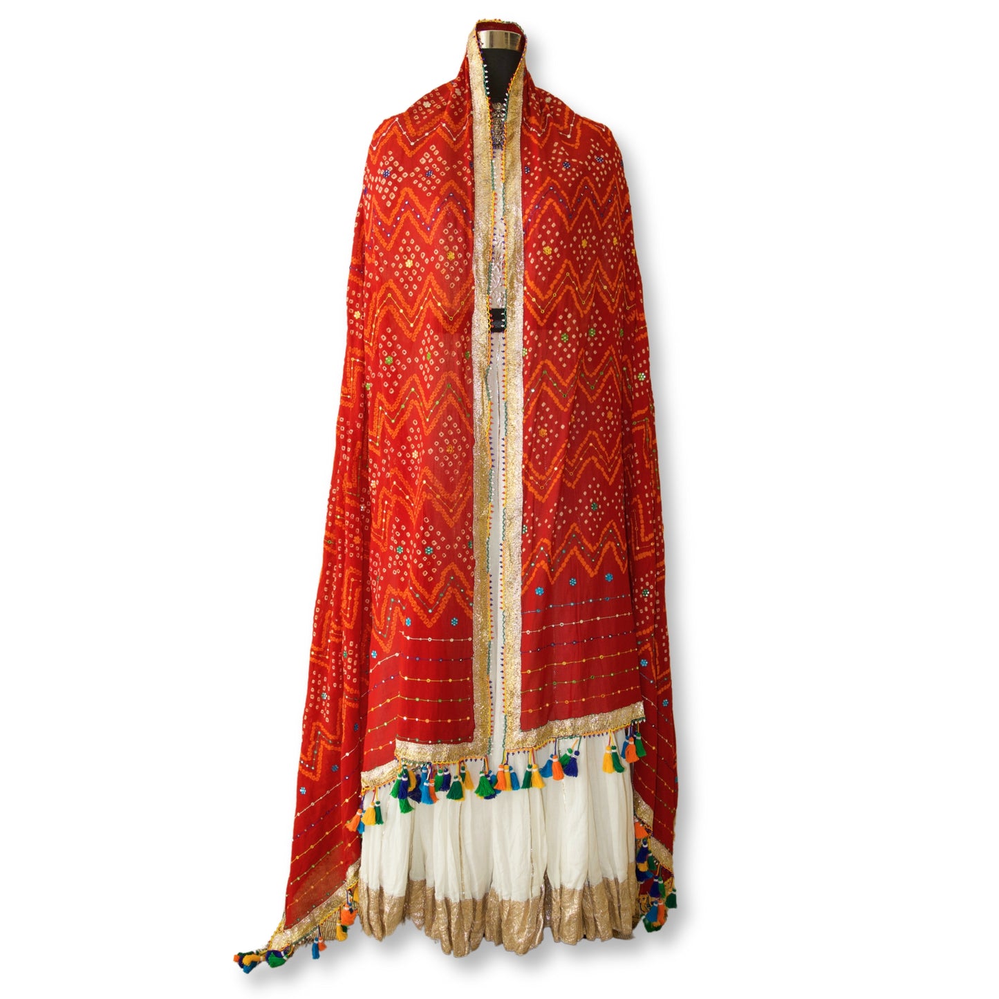Hemali - Bandhej mirror work dupatta