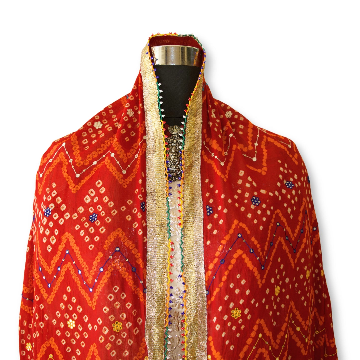 Hemali - Bandhej mirror work dupatta