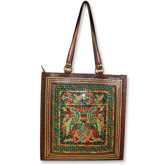 Garima - Ektar mochi work and Antique Kutchi work leather tote bag