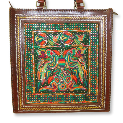Garima - Ektar mochi work and Antique Kutchi work leather tote bag